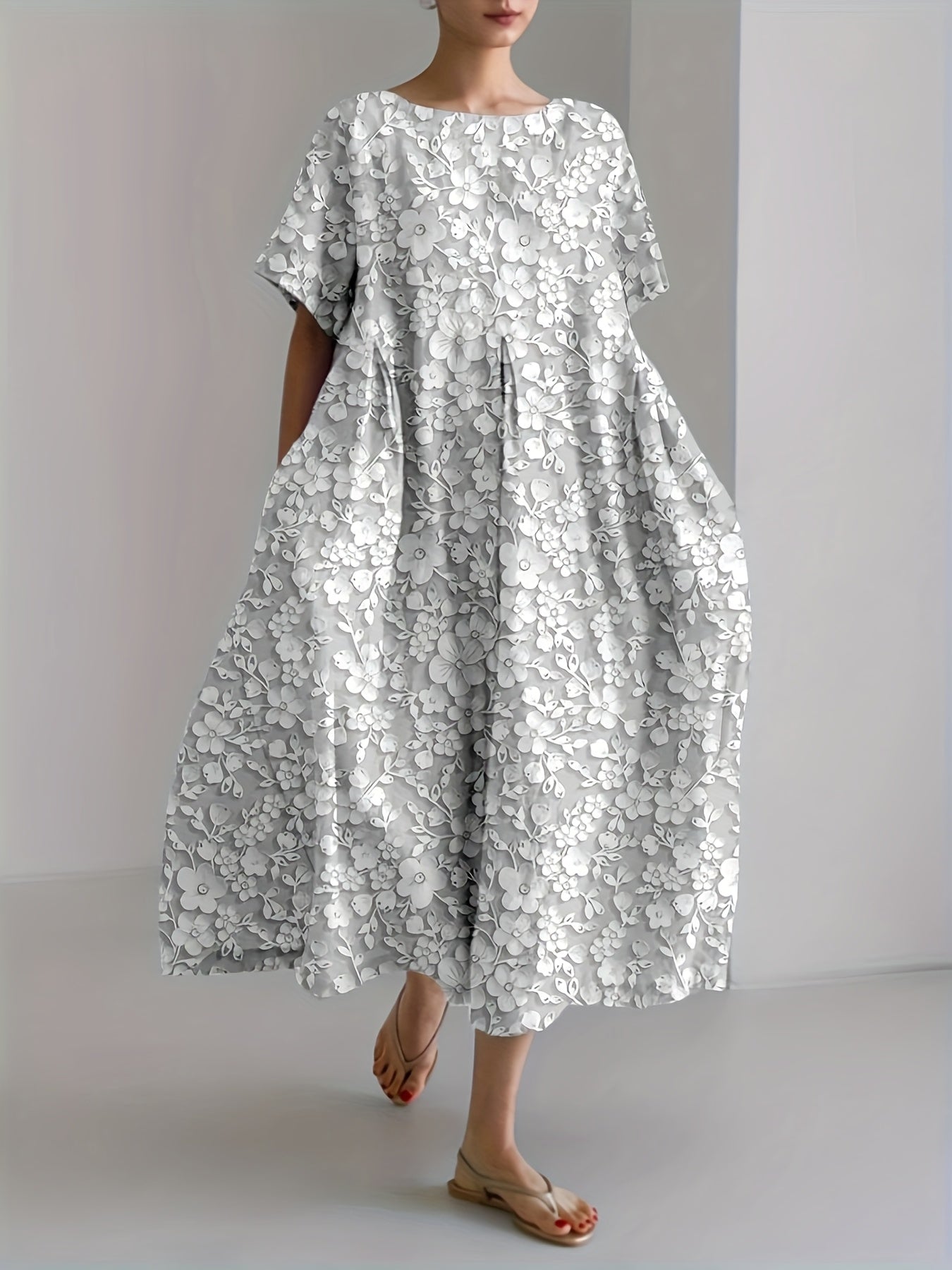 SARA | Ecru Sukienka Kwiatowa