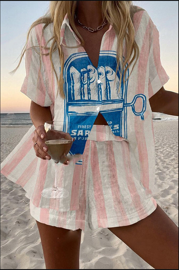 SILAVA | Krótki Garnitur z Nadrukiem Sardynek