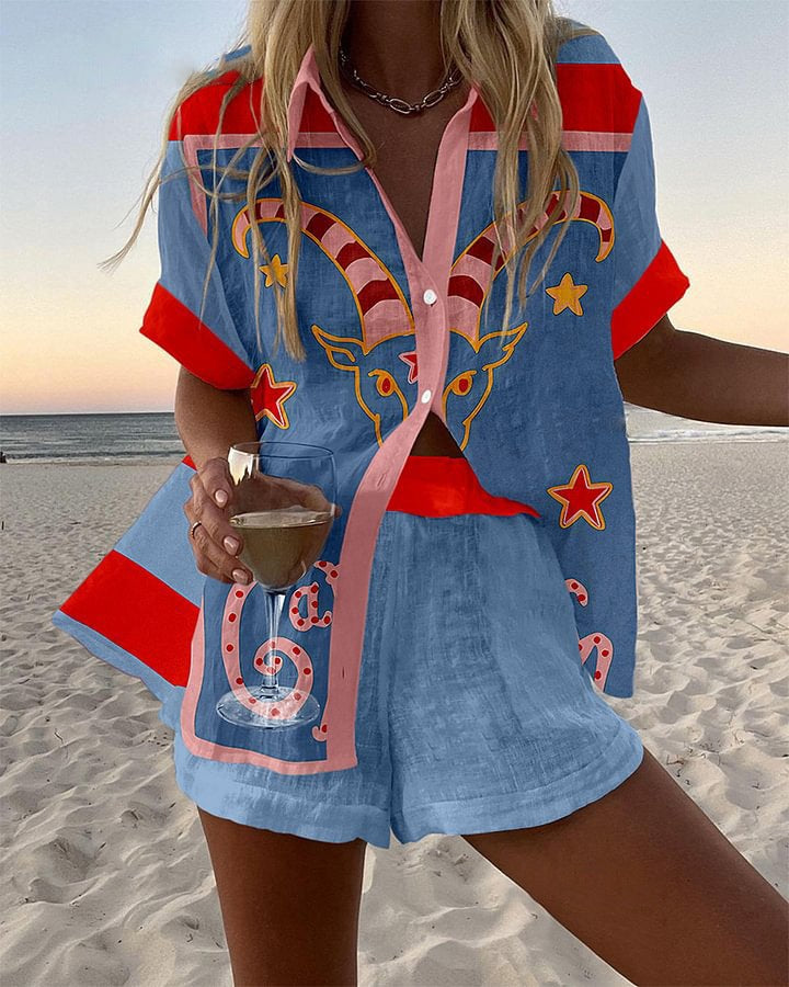 JORELLE | Krótki Garnitur z Nadrukiem Kóz