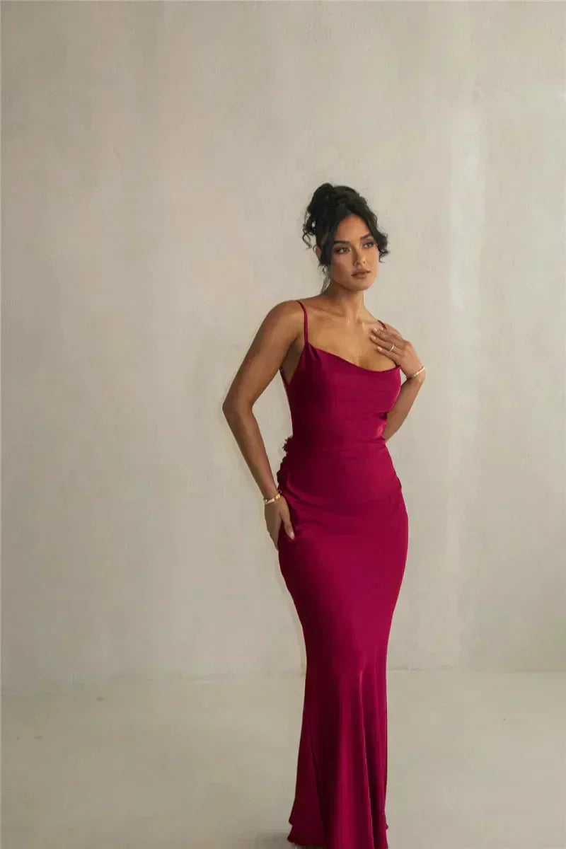 CASSIANE | Satynowa Sukienka z Kwiatami