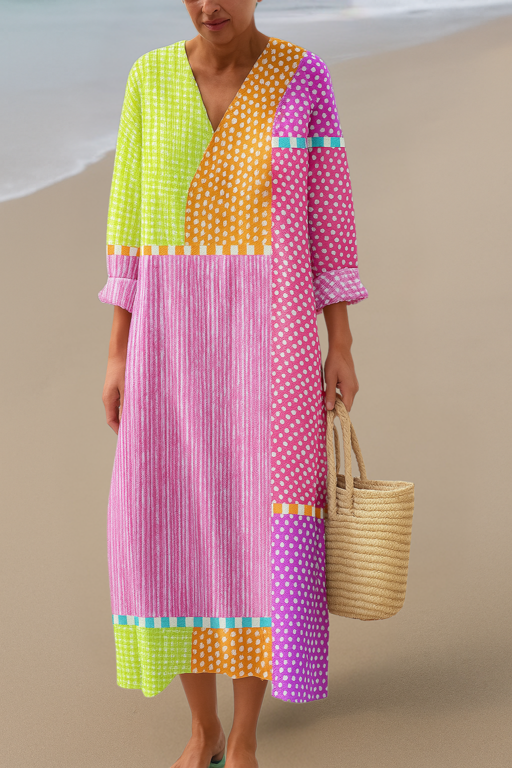 SOFIE | Kolorowa sukienka patchworkowa – Wesołe kolory w artystycznym przepływie