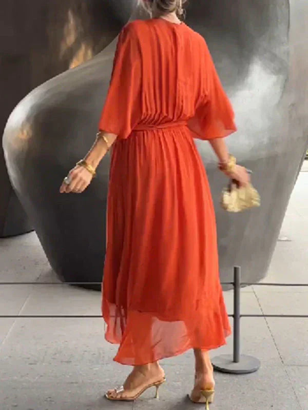 MARTA | Stylowa i Elegancka Sukienka Chiffonowa z Dekoltem w Serek