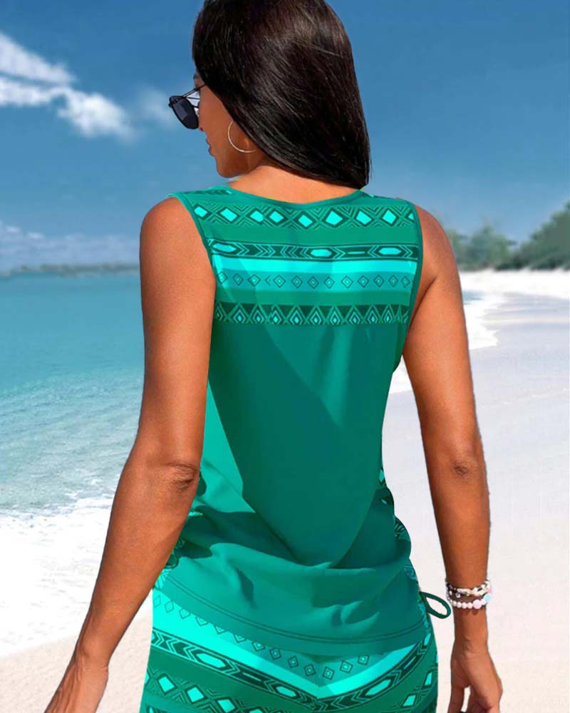 RADO | Tankini z geometrycznym nadrukiem i dekoltem w serek