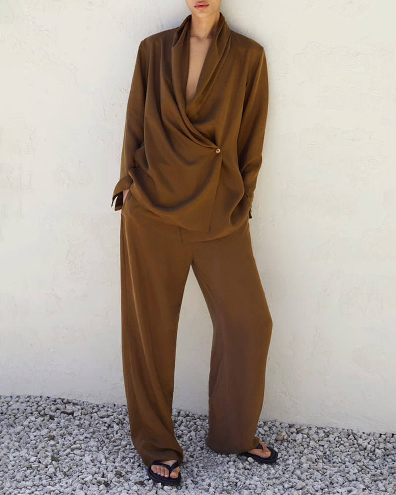 IZA | Szykowny komplet z drapowanym dekoltem typu woda