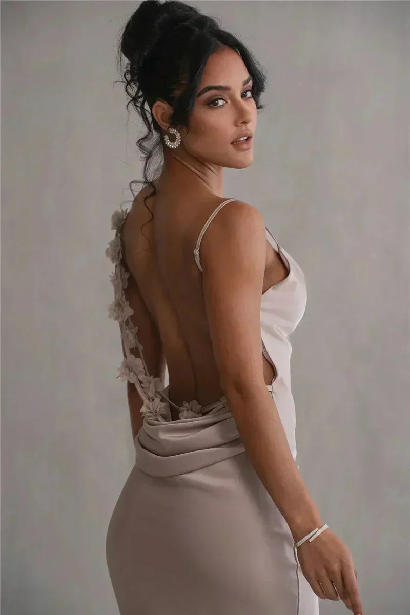 CASSIANE | Satynowa Sukienka z Kwiatami