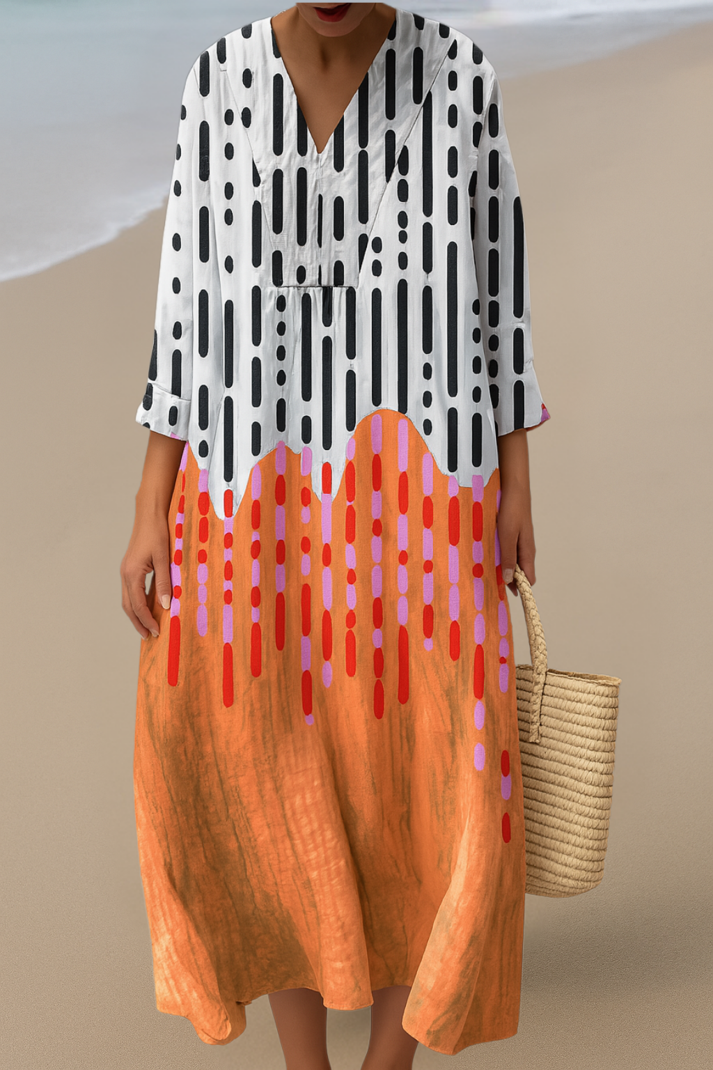 SOFIE | Abstrakcyjna Maxi-sukienka – Kreatywna Energia z Bezproblemowym Wyglądem