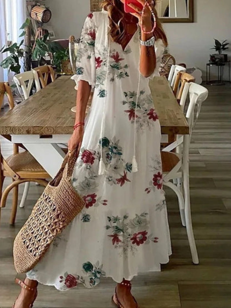 SOPHIA | Letnia Sukienka Boho Vintage z Dekoltem w Serek